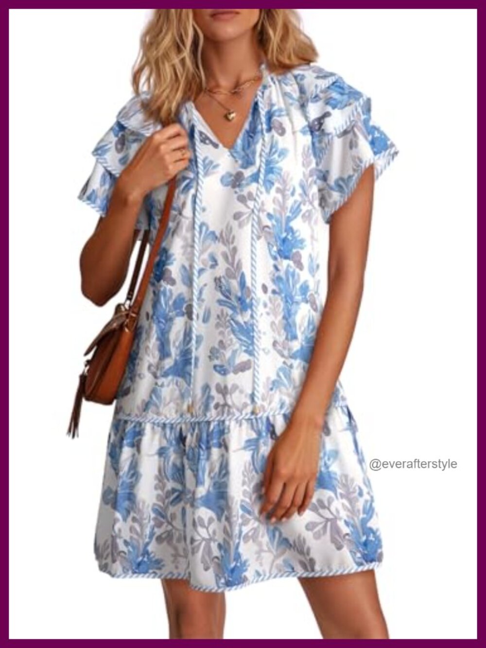 Dokotoo Womens Summer Boho Floral V Neck Ruffle Short Sleeve A-Line Mini Dress